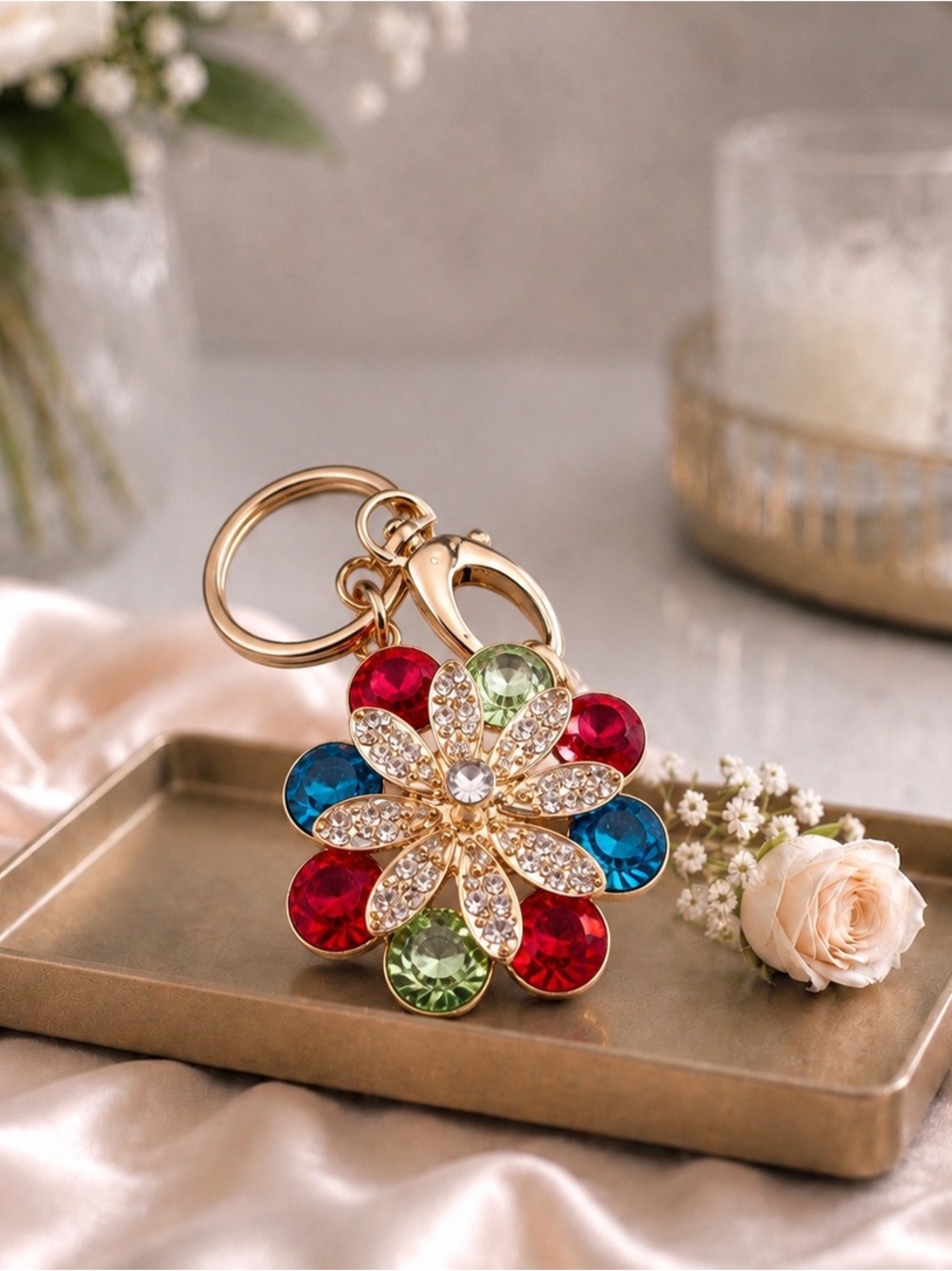 multicolor crystal flower accessory keychain